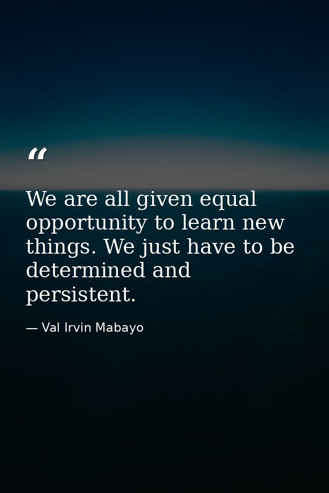 We are all given equal opportunity to learn new things. We just have to be determined and persistent. — Val Irvin Mabayo