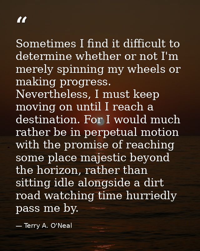 Sometimes I find it difficult to determine whether or not I'm merely spinning my wheels or making progress. Nevertheless — Terry A. O'Neal