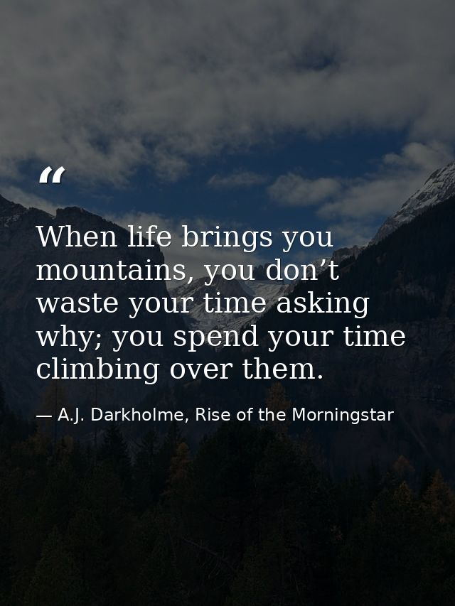 When life brings you mountains, you don’t waste your time asking why; you spend your time climbing over them. — A.J. Darkholme, Rise of the Morningstar