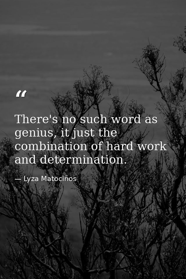 There's no such word as genius, it just the combination of hard work and determination. — Lyza Matociños