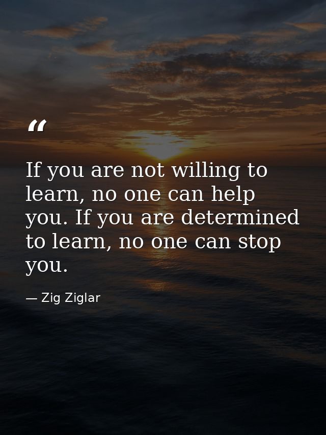 If you are not willing to learn, no one can help you. If you are determined to learn, no one can stop you. — Zig Ziglar