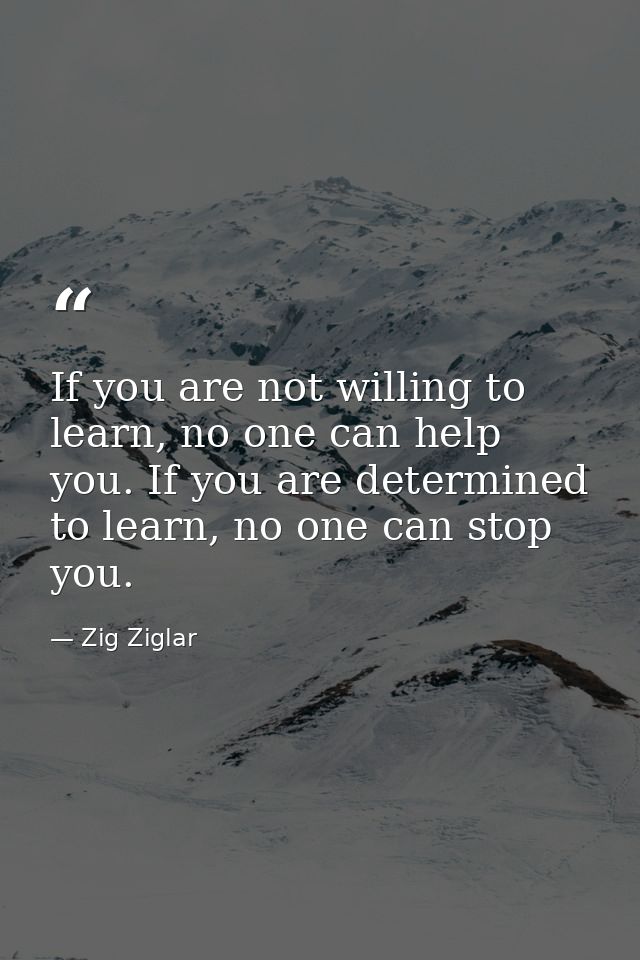 If you are not willing to learn, no one can help you. If you are determined to learn, no one can stop you. — Zig Ziglar