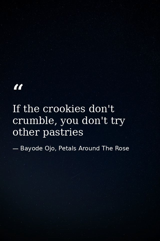 If the crookies don't crumble, you don't try other pastries — Bayode Ojo, Petals Around The Rose