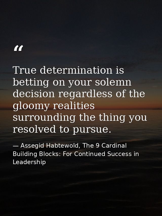 True determination is betting on your solemn decision regardless of the gloomy realities surrounding the thing you resol — Assegid Habtewold, The 9 Cardinal Building Blocks: For Continued Success in Leadership
