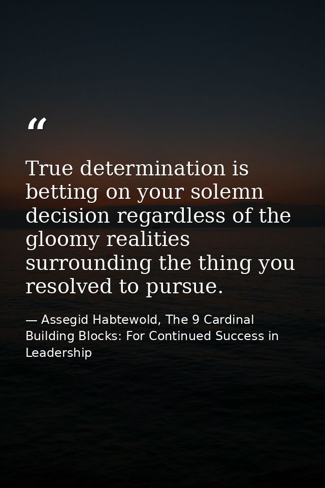 True determination is betting on your solemn decision regardless of the gloomy realities surrounding the thing you resol — Assegid Habtewold, The 9 Cardinal Building Blocks: For Continued Success in Leadership