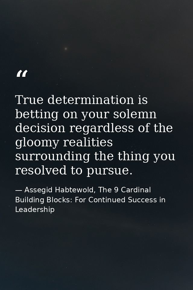 True determination is betting on your solemn decision regardless of the gloomy realities surrounding the thing you resol — Assegid Habtewold, The 9 Cardinal Building Blocks: For Continued Success in Leadership