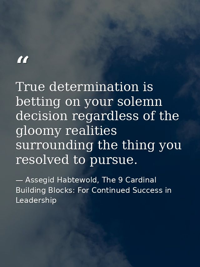 True determination is betting on your solemn decision regardless of the gloomy realities surrounding the thing you resol — Assegid Habtewold, The 9 Cardinal Building Blocks: For Continued Success in Leadership