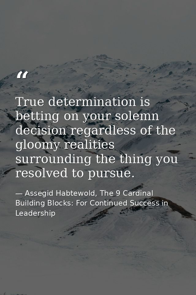 True determination is betting on your solemn decision regardless of the gloomy realities surrounding the thing you resol — Assegid Habtewold, The 9 Cardinal Building Blocks: For Continued Success in Leadership