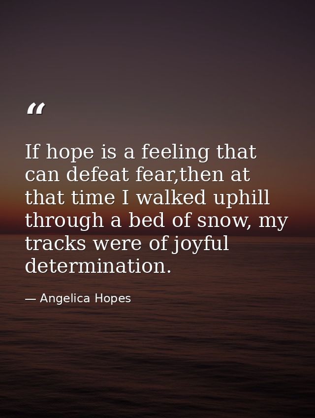 If hope is a feeling that can defeat fear,then at that time I walked uphill through a bed of snow, my tracks were of joy — Angelica Hopes