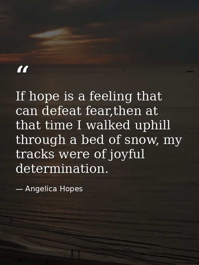 If hope is a feeling that can defeat fear,then at that time I walked uphill through a bed of snow, my tracks were of joy — Angelica Hopes