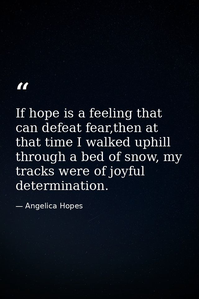 If hope is a feeling that can defeat fear,then at that time I walked uphill through a bed of snow, my tracks were of joy — Angelica Hopes