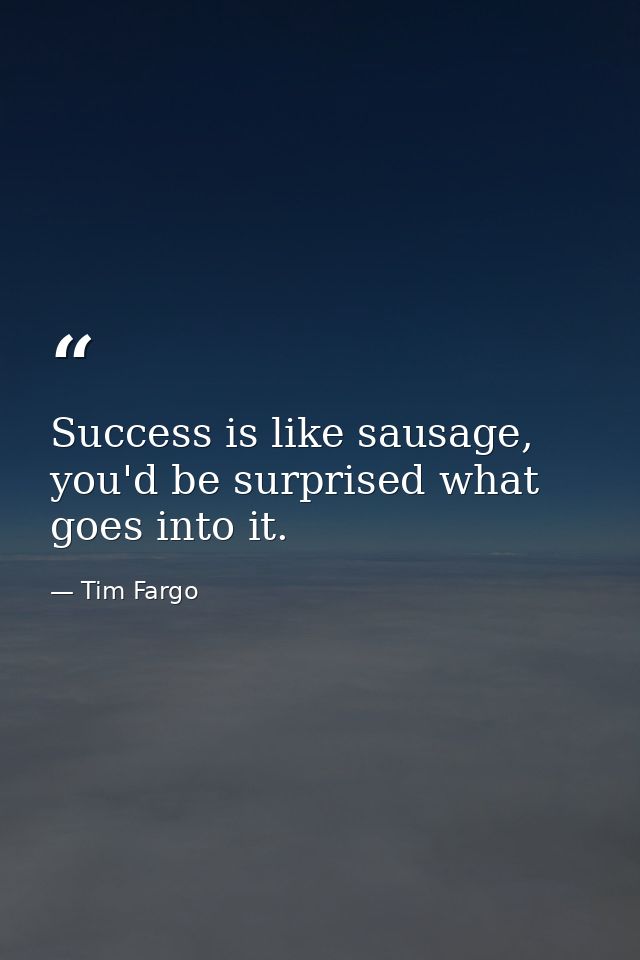 Success is like sausage, you'd be surprised what goes into it. — Tim Fargo