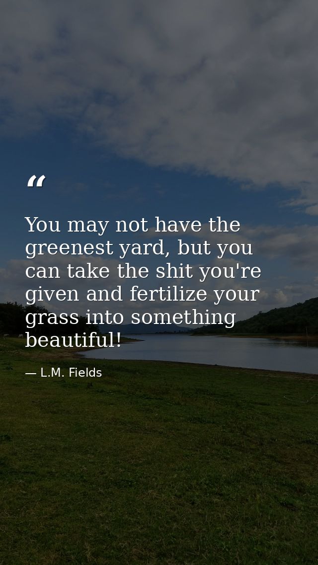 You may not have the greenest yard, but you can take the shit you're given and fertilize your grass into something beaut — L.M. Fields