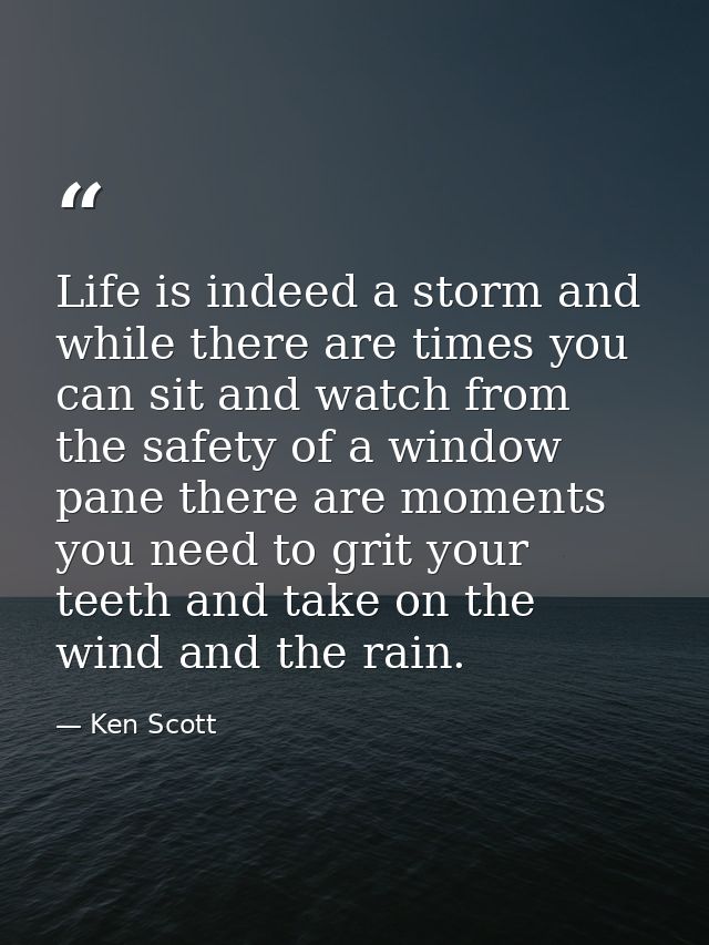 Life is indeed a storm and while there are times you can sit and watch from the safety of a window pane there are moment — Ken Scott
