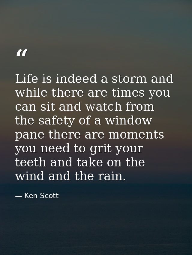 Life is indeed a storm and while there are times you can sit and watch from the safety of a window pane there are moment — Ken Scott