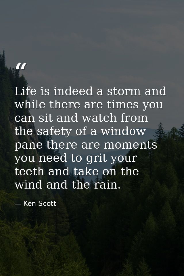 Life is indeed a storm and while there are times you can sit and watch from the safety of a window pane there are moment — Ken Scott