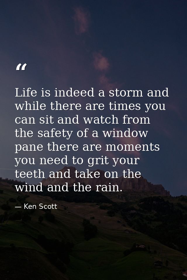 Life is indeed a storm and while there are times you can sit and watch from the safety of a window pane there are moment — Ken Scott