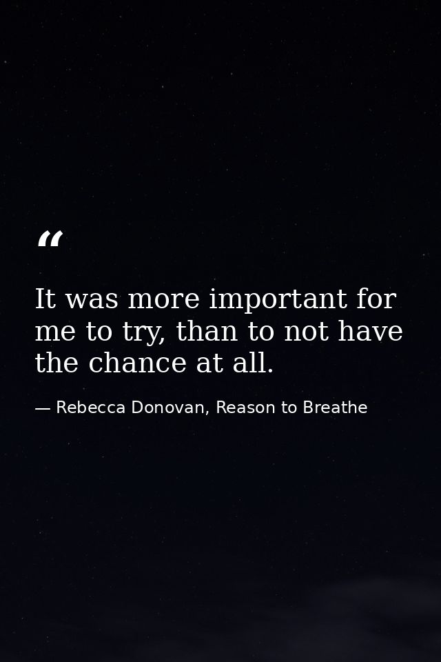 It was more important for me to try, than to not have the chance at all. — Rebecca Donovan, Reason to Breathe