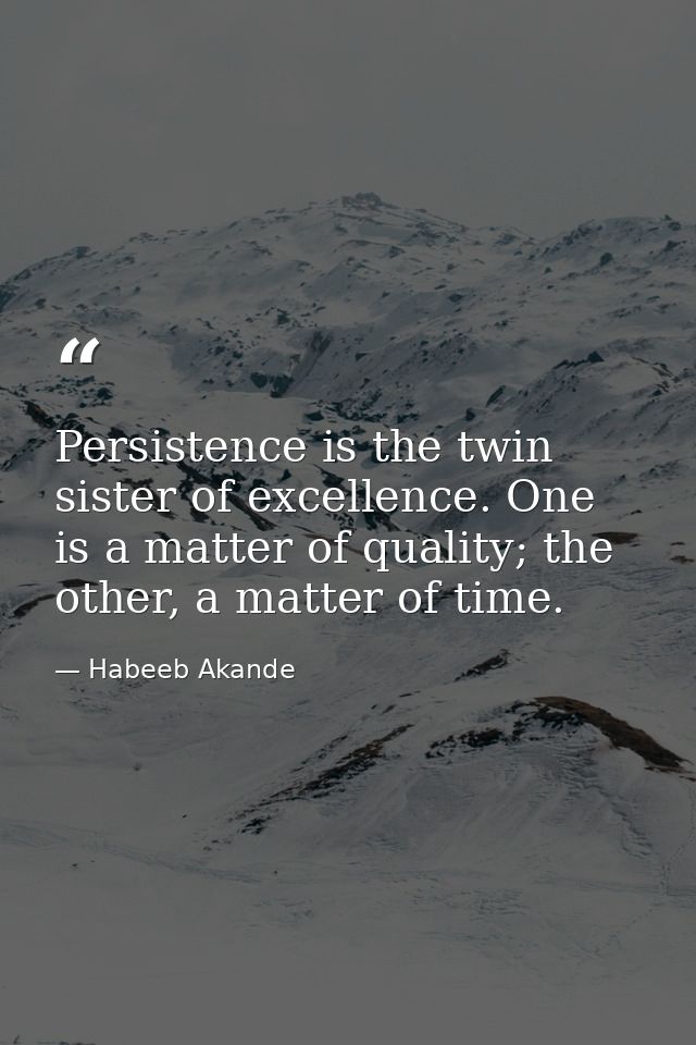 Persistence is the twin sister of excellence. One is a matter of quality; the other, a matter of time. — Habeeb Akande