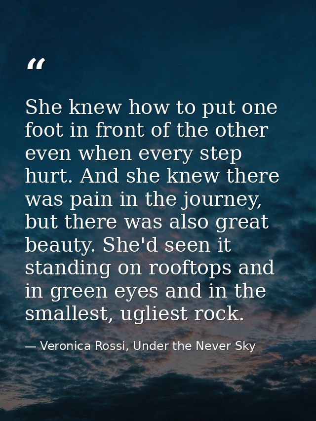 She knew how to put one foot in front of the other even when every step hurt. And she knew there was pain in the journey — Veronica Rossi, Under the Never Sky