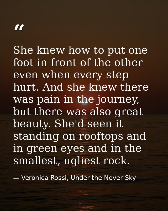 She knew how to put one foot in front of the other even when every step hurt. And she knew there was pain in the journey — Veronica Rossi, Under the Never Sky