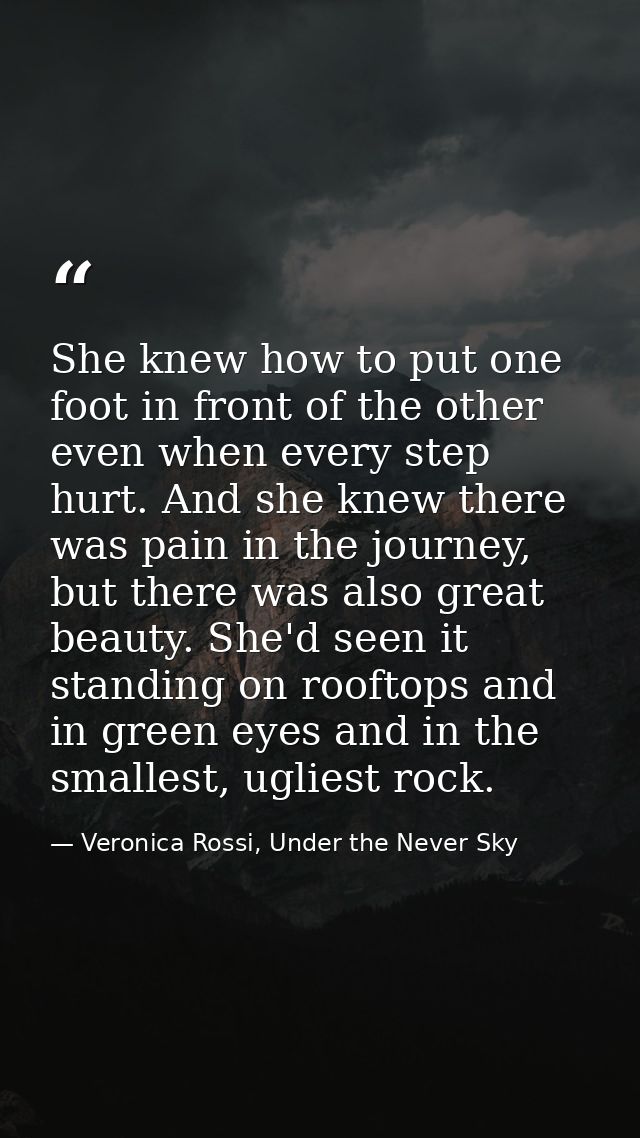 She knew how to put one foot in front of the other even when every step hurt. And she knew there was pain in the journey — Veronica Rossi, Under the Never Sky