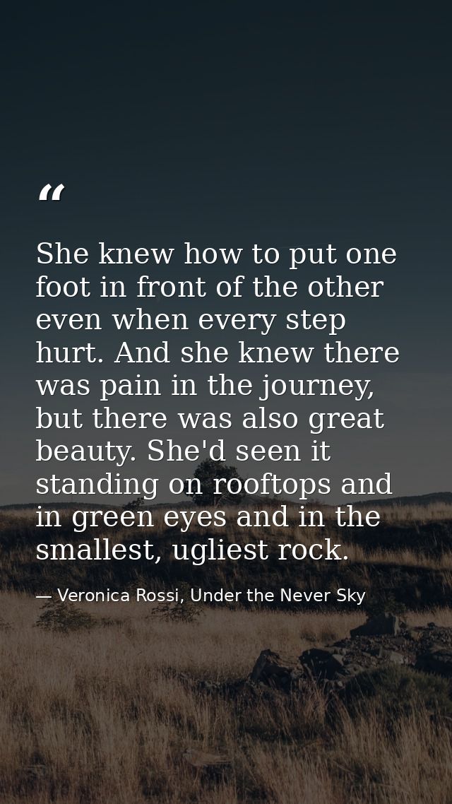 She knew how to put one foot in front of the other even when every step hurt. And she knew there was pain in the journey — Veronica Rossi, Under the Never Sky