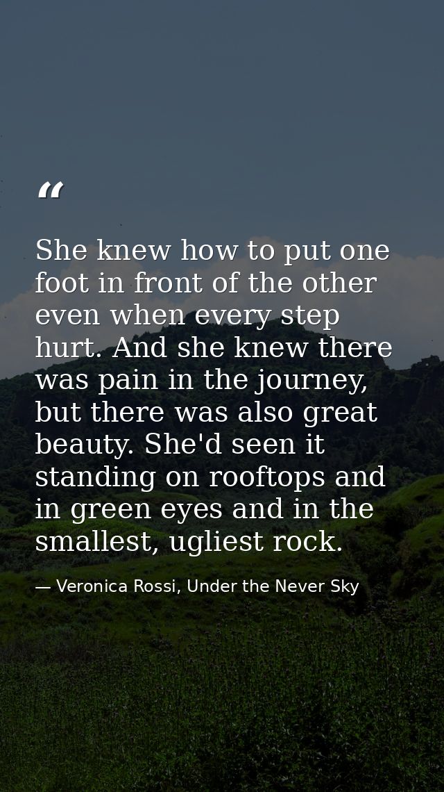 She knew how to put one foot in front of the other even when every step hurt. And she knew there was pain in the journey — Veronica Rossi, Under the Never Sky