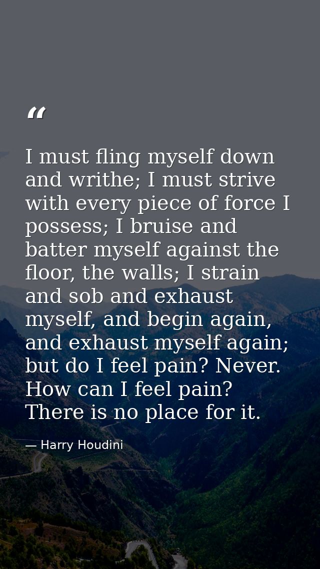 I must fling myself down and writhe; I must strive with every piece of force I possess; I bruise and batter myself again — Harry Houdini