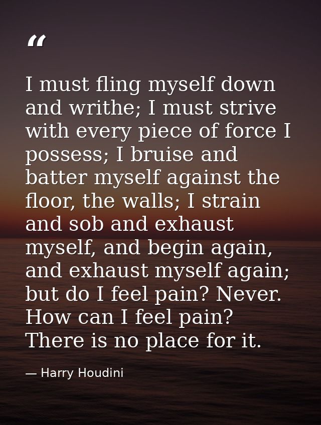 I must fling myself down and writhe; I must strive with every piece of force I possess; I bruise and batter myself again — Harry Houdini