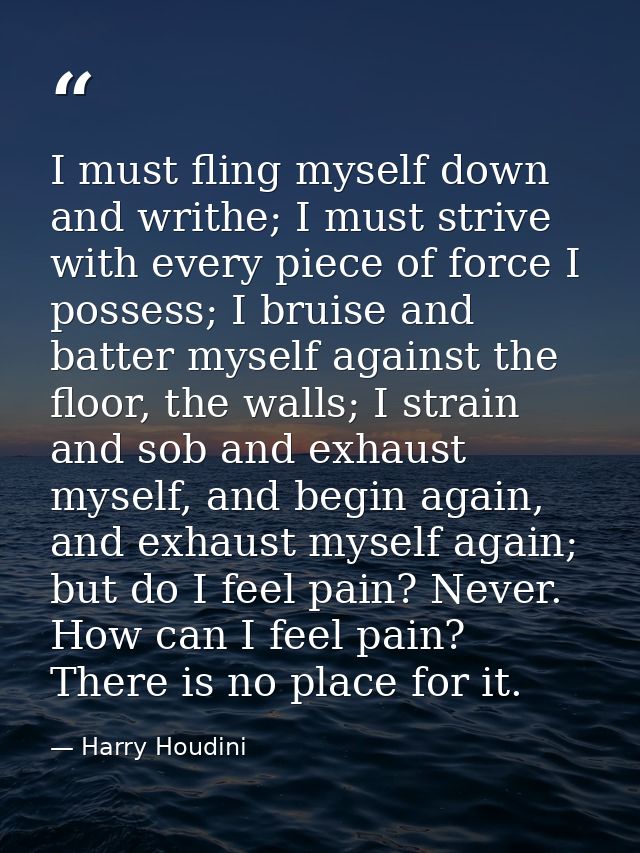 I must fling myself down and writhe; I must strive with every piece of force I possess; I bruise and batter myself again — Harry Houdini