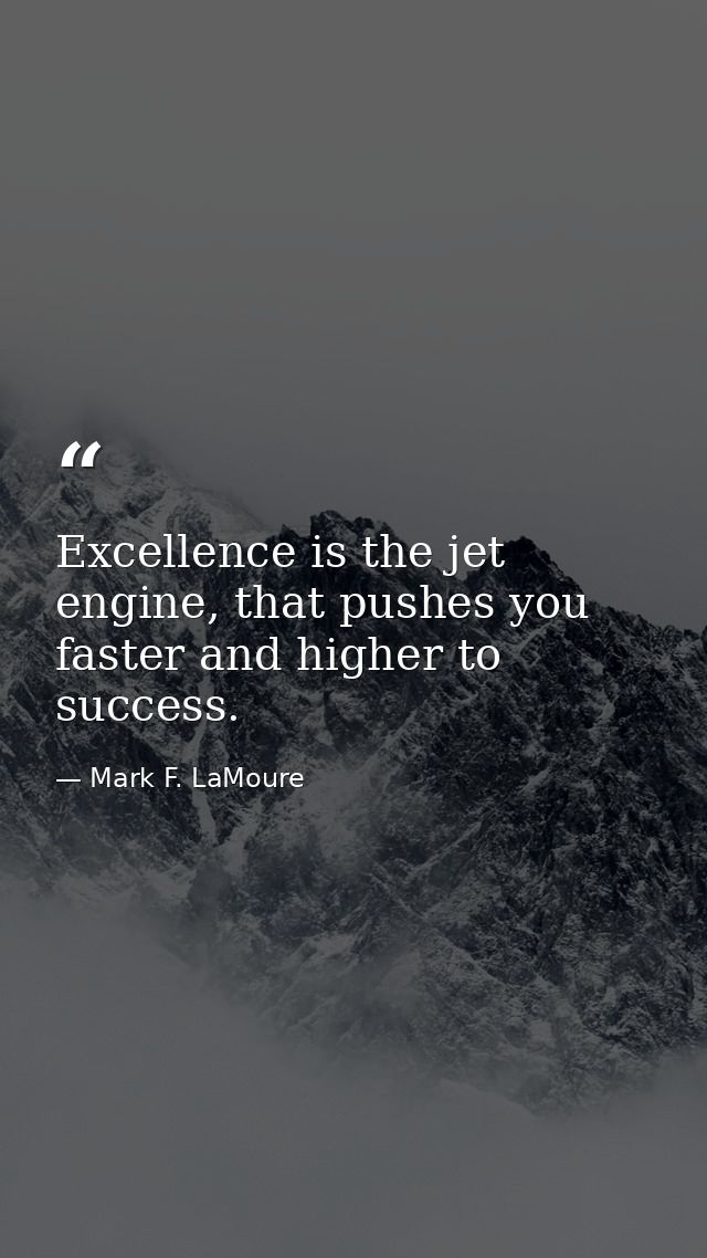 Excellence is the jet engine, that pushes you faster and higher to success. — Mark F. LaMoure