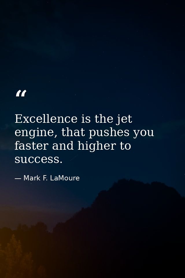 Excellence is the jet engine, that pushes you faster and higher to success. — Mark F. LaMoure