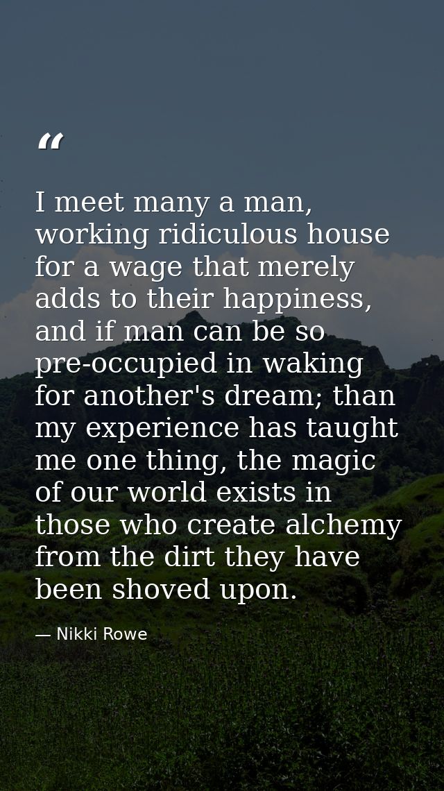 I meet many a man, working ridiculous house for a wage that merely adds to their happiness, and if man can be so pre-occ — Nikki Rowe