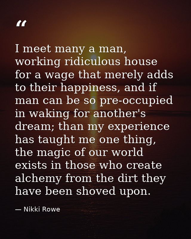 I meet many a man, working ridiculous house for a wage that merely adds to their happiness, and if man can be so pre-occ — Nikki Rowe
