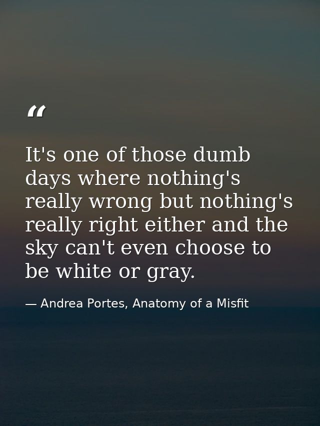 It's one of those dumb days where nothing's really wrong but nothing's really right either and the sky can't even choose — Andrea Portes, Anatomy of a Misfit