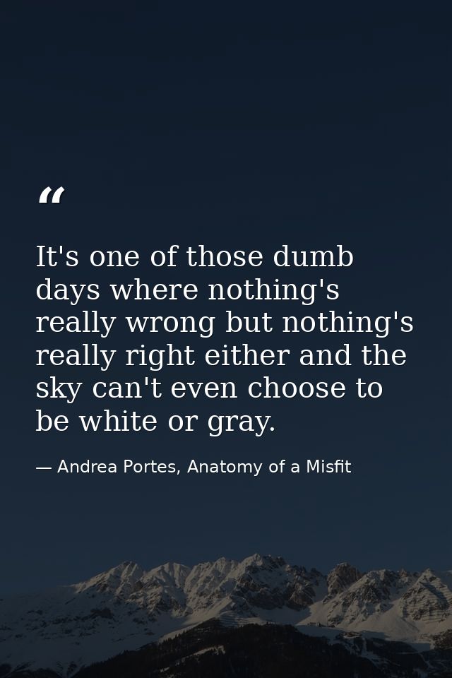It's one of those dumb days where nothing's really wrong but nothing's really right either and the sky can't even choose — Andrea Portes, Anatomy of a Misfit