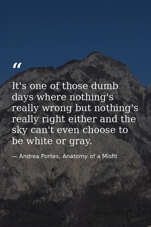 It's one of those dumb days where nothing's really wrong but nothing's really right either and the sky can't even choose — Andrea Portes, Anatomy of a Misfit
