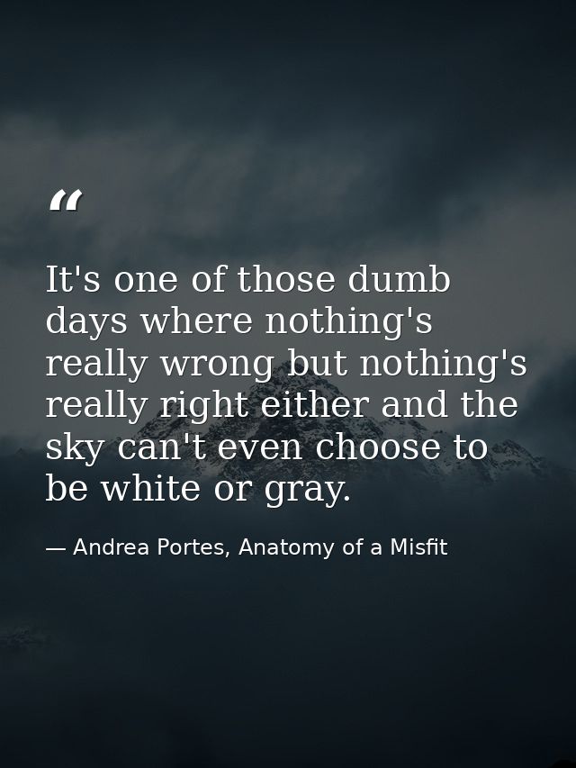 It's one of those dumb days where nothing's really wrong but nothing's really right either and the sky can't even choose — Andrea Portes, Anatomy of a Misfit