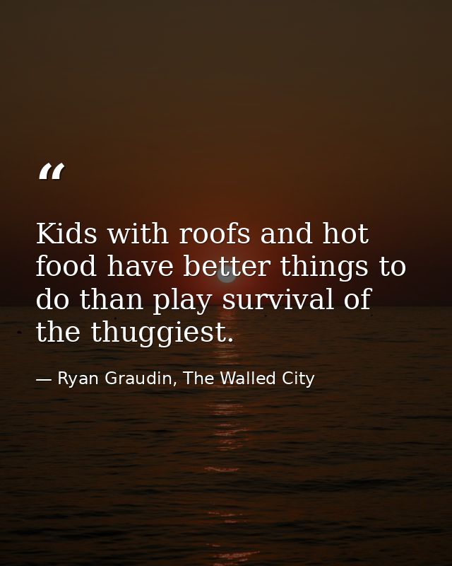 Kids with roofs and hot food have better things to do than play survival of the thuggiest. — Ryan Graudin, The Walled City