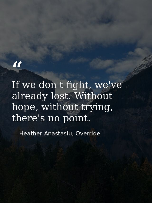 If we don't fight, we've already lost. Without hope, without trying, there's no point. — Heather Anastasiu, Override