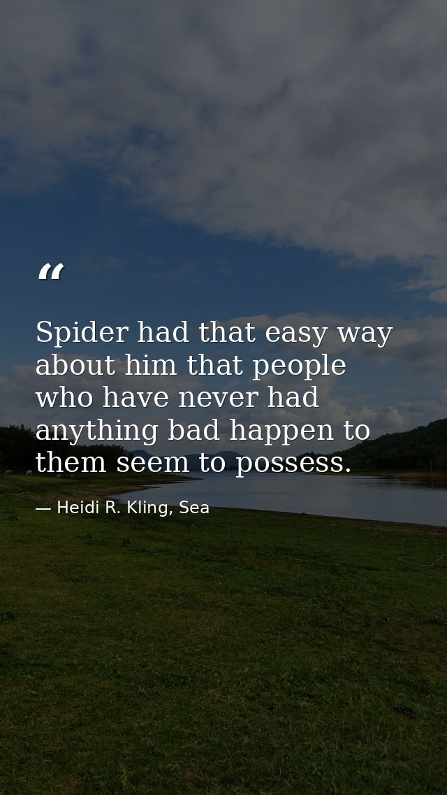 Spider had that easy way about him that people who have never had anything bad happen to them seem to possess. — Heidi R. Kling, Sea