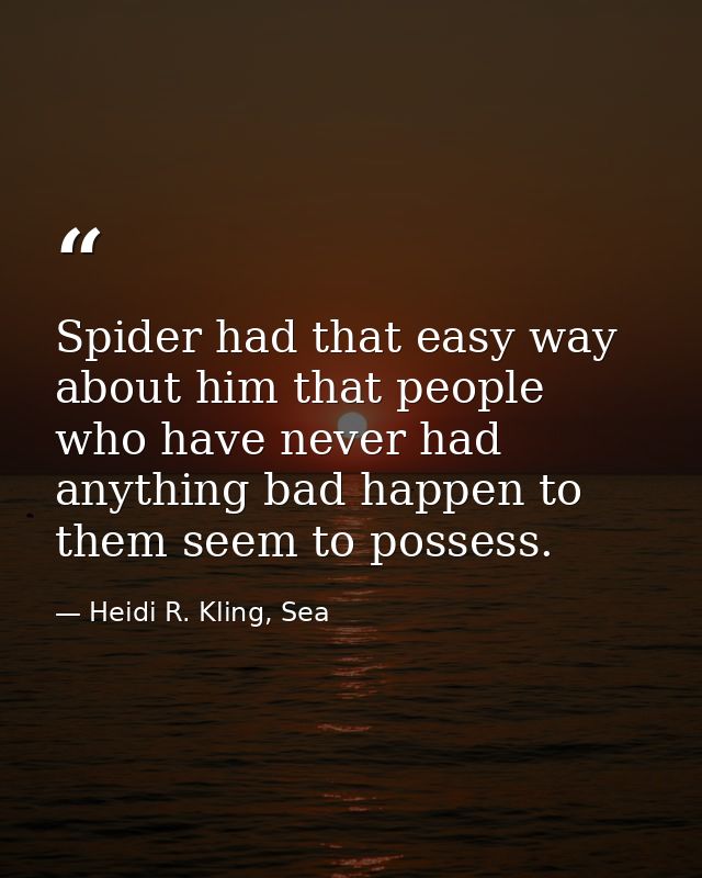 Spider had that easy way about him that people who have never had anything bad happen to them seem to possess. — Heidi R. Kling, Sea