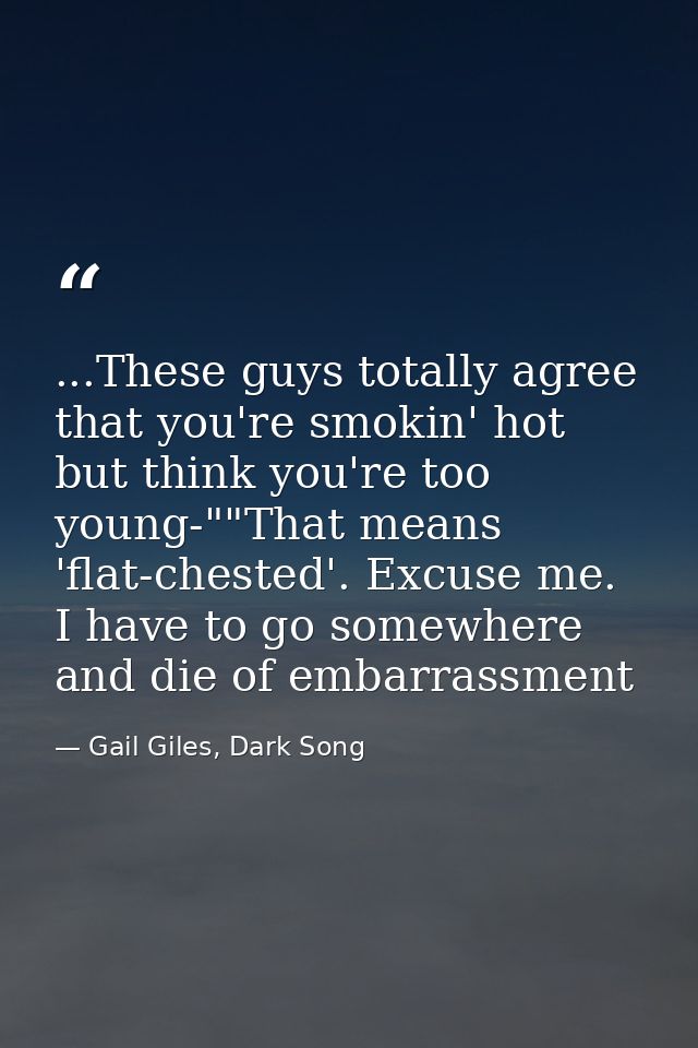 ...These guys totally agree that you're smokin' hot but think you're too young-""That means 'flat-chested'. Excuse me. I — Gail Giles, Dark Song