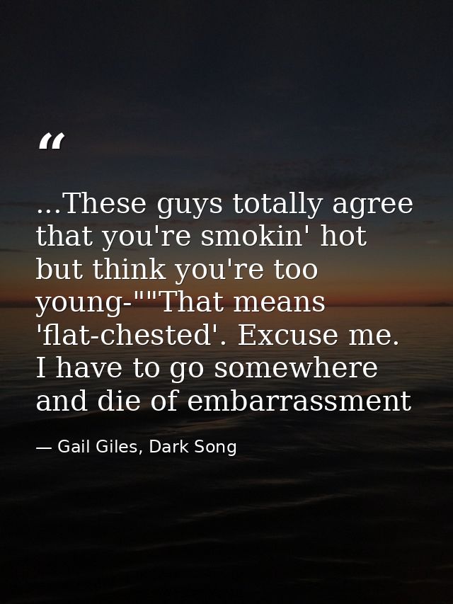 ...These guys totally agree that you're smokin' hot but think you're too young-""That means 'flat-chested'. Excuse me. I — Gail Giles, Dark Song
