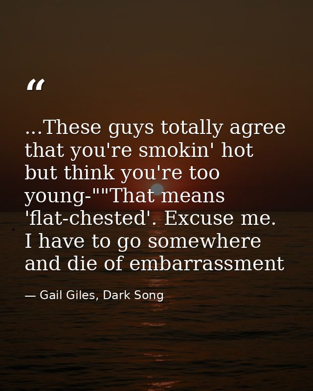 ...These guys totally agree that you're smokin' hot but think you're too young-""That means 'flat-chested'. Excuse me. I — Gail Giles, Dark Song