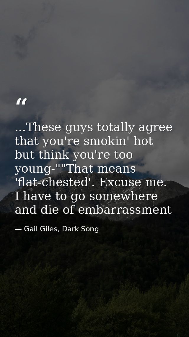 ...These guys totally agree that you're smokin' hot but think you're too young-""That means 'flat-chested'. Excuse me. I — Gail Giles, Dark Song