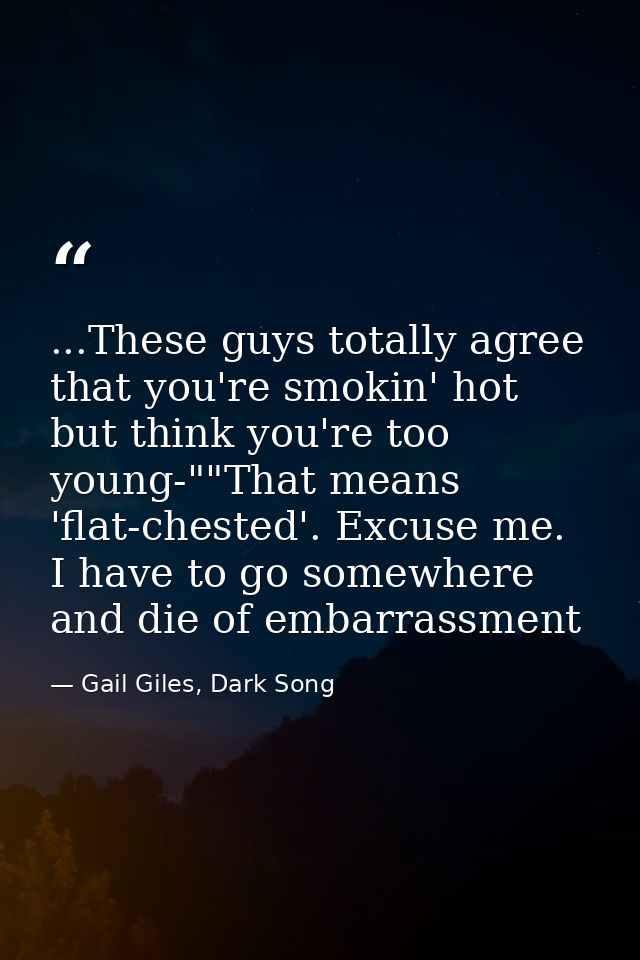 ...These guys totally agree that you're smokin' hot but think you're too young-""That means 'flat-chested'. Excuse me. I — Gail Giles, Dark Song