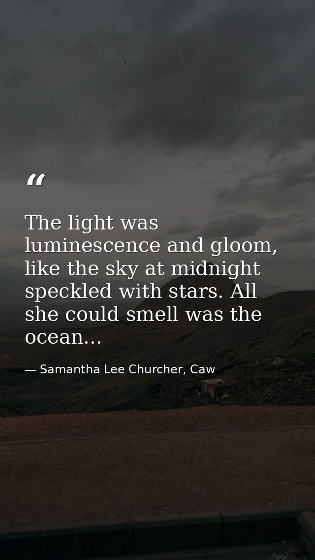 The light was luminescence and gloom, like the sky at midnight speckled with stars. All she could smell was the ocean... — Samantha Lee Churcher, Caw