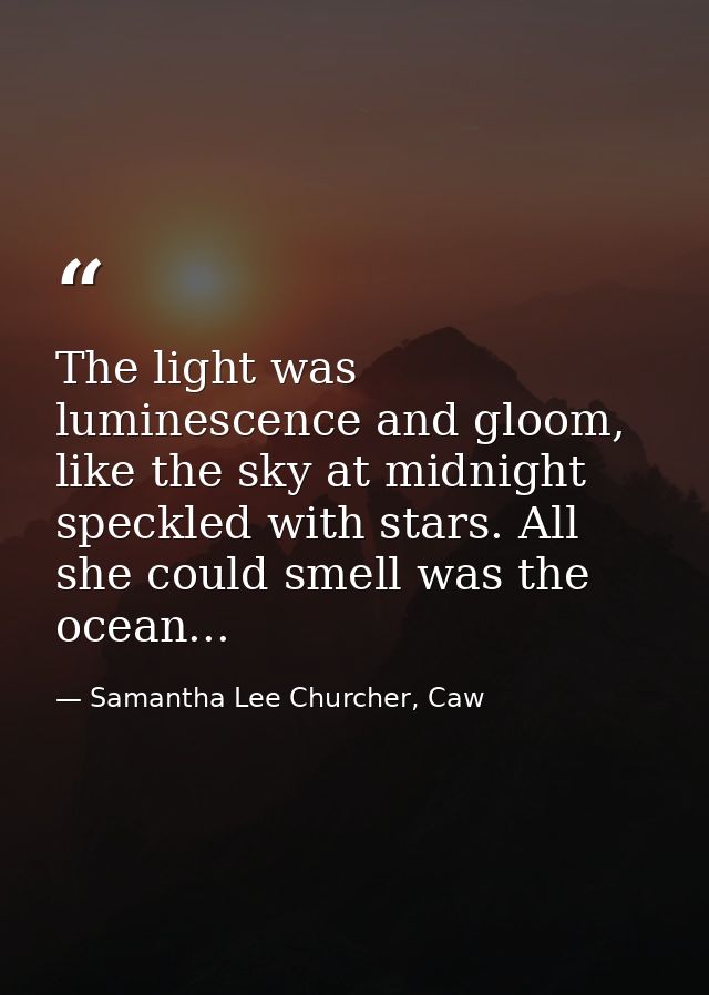 The light was luminescence and gloom, like the sky at midnight speckled with stars. All she could smell was the ocean... — Samantha Lee Churcher, Caw